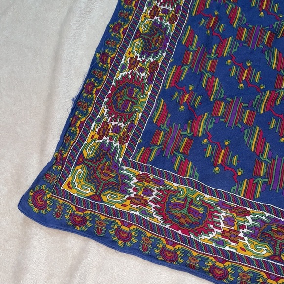 Vintage Patterned Head Scarf Blue - Picture 3 of 6